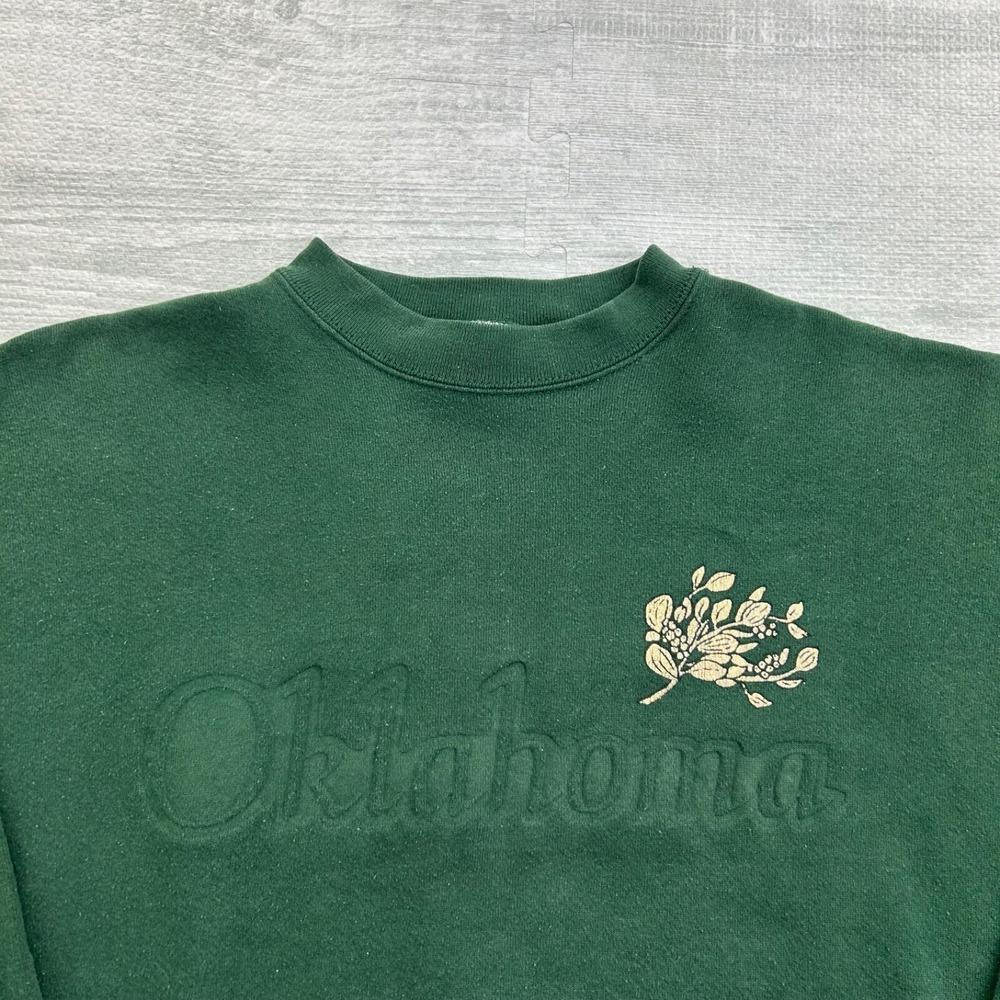 Vintage 90s Oklahoma Sweatshirt Size XL Green‎ Flower Crewneck - Picture 2 of 5